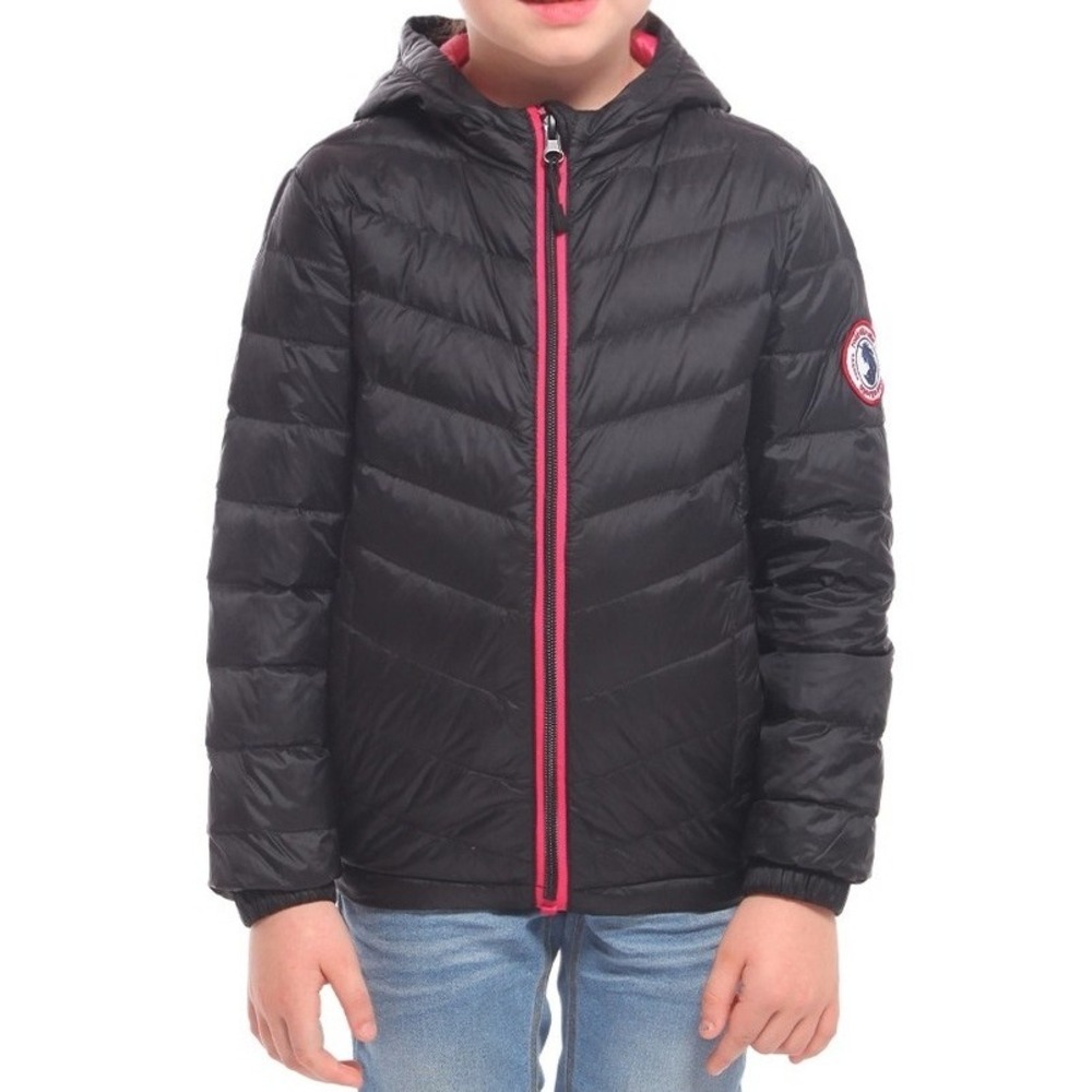 Rokka & Rolla Kids Black Down Puffer Jacket Hooded Packable Pink Zip Sz L 10-12‎